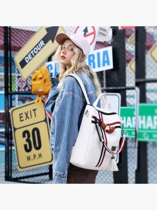 Faux Leather Travel Backpack Daypack with Tassel Women Handbags Casual main image 5